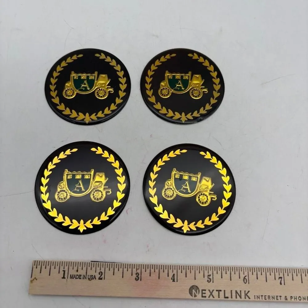 Vintage Carriage A Crest Wheel Center Cap Emblems Black Gold Set of 4